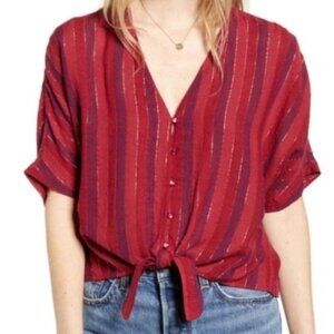 Rails Thea Tie Waist Top In Rouge Stripe Small